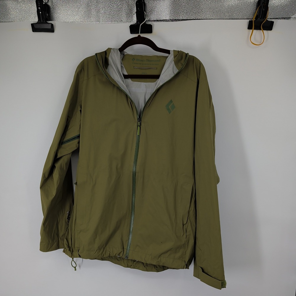 Black Diamond Stormline Stretch Rain Shell Mens Medium Green Jacket Hooded
